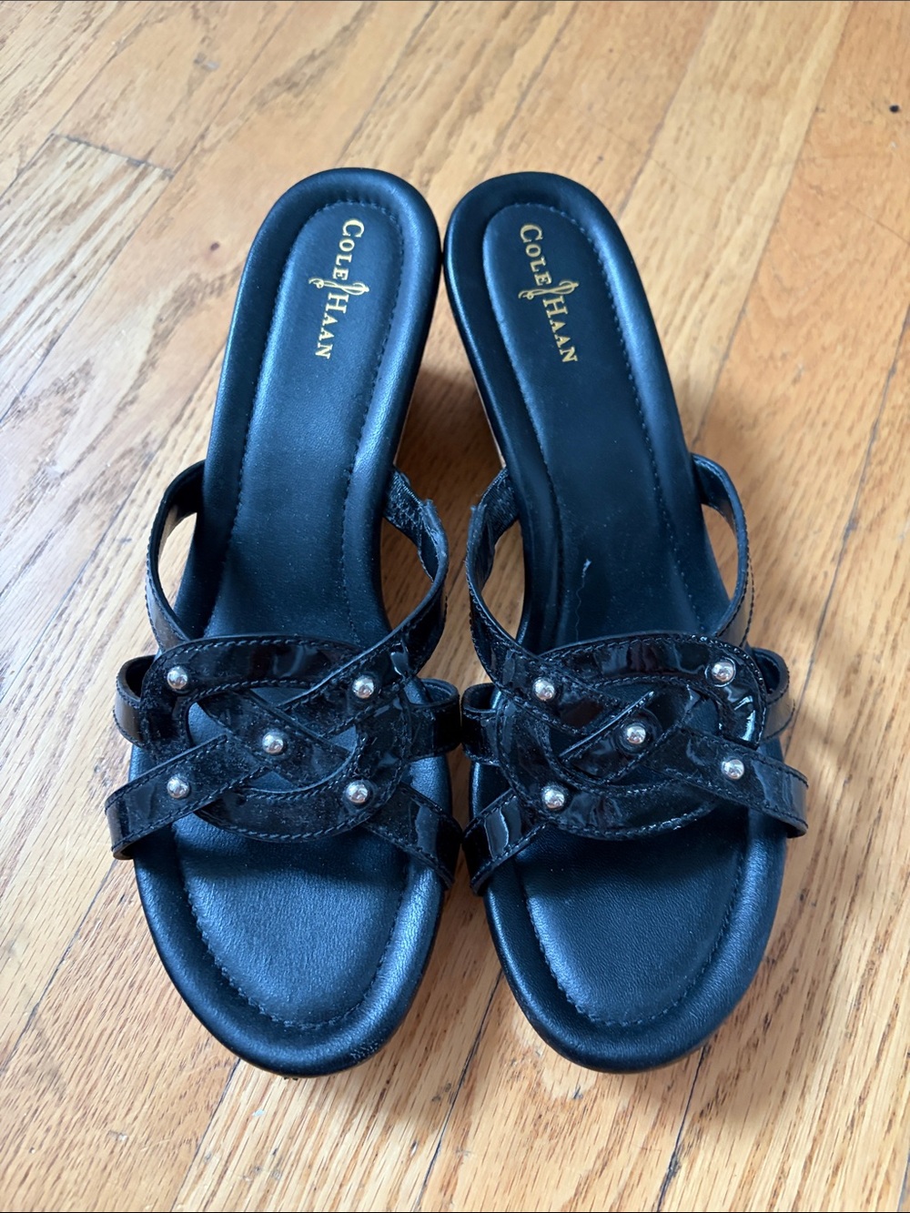 Cole Haan Black Leather Studded Slide Sandals